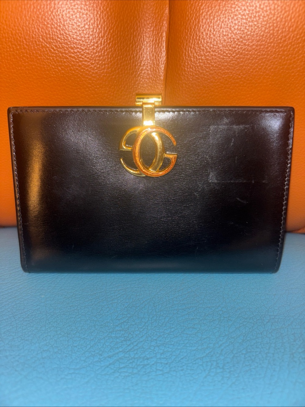 Gucci Black Leather Wallet with Gold Double G Logo